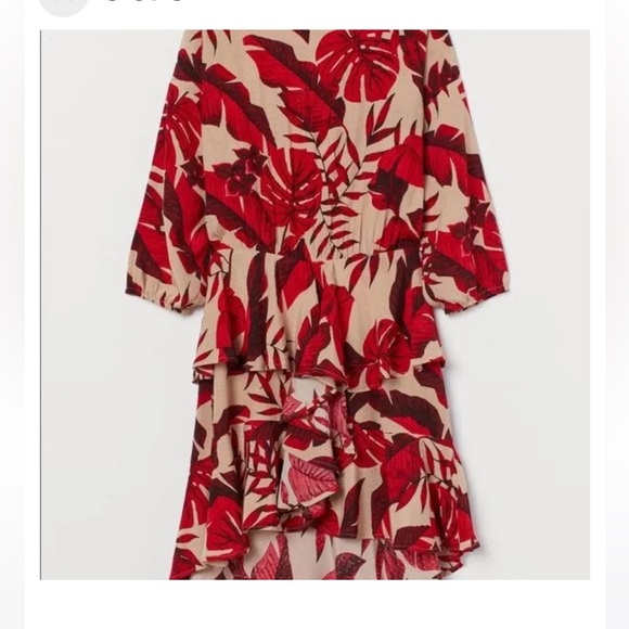 NEW without tags:Johanna Ortiz X H&M Flounced Leaf Print Dress Red - $100 Size M - Picture 5 of 5